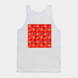 Red and Blue Garden Pattern Floral Tank Top